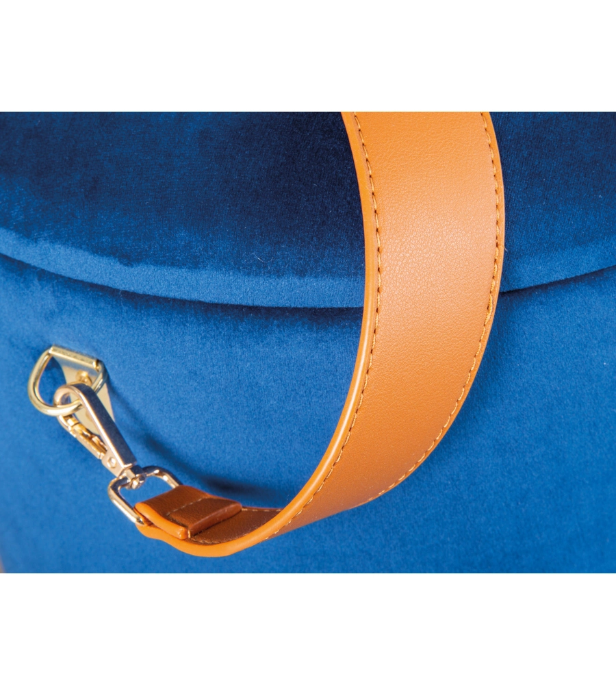 POUF "SECCHIELLO" IN VELLUTO BLU CON MANIGLIA, 35X35X45 CM